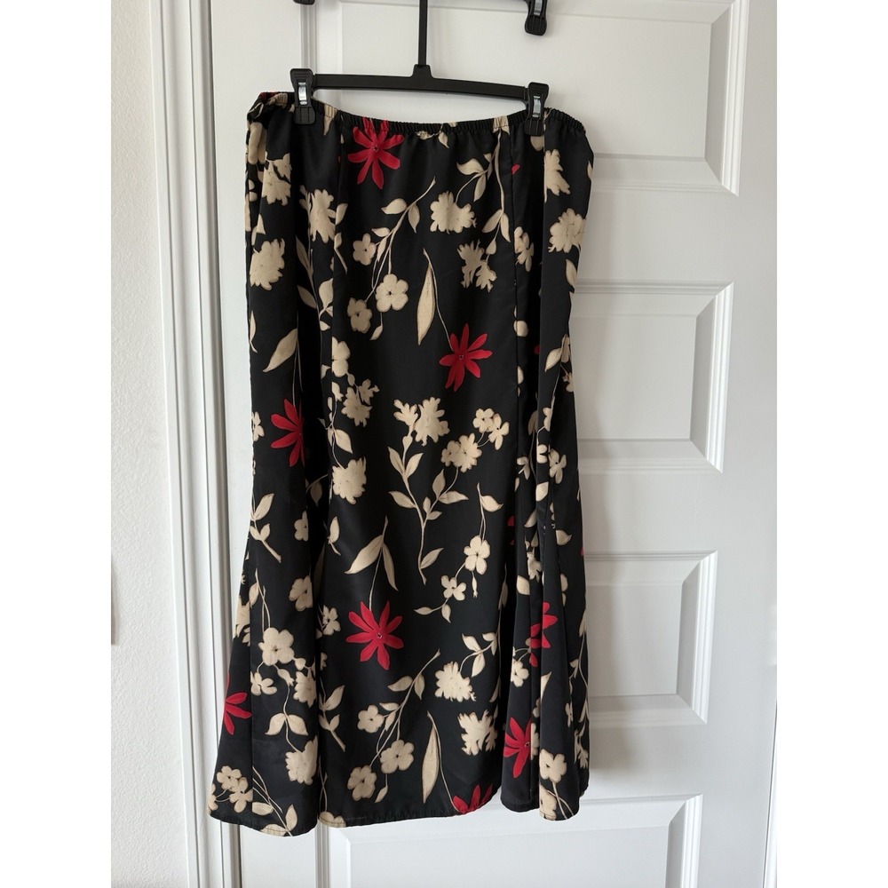 90s Vintage Black w/ Tan & Red Floral Skirt- Kathie Lee Women's Size 18W